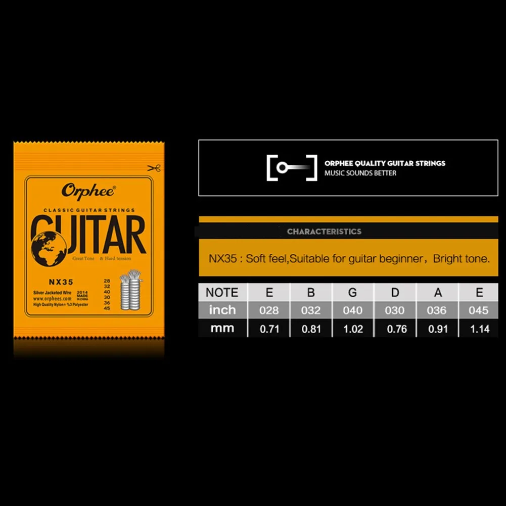 10Set Orphee Classical Guitar Strings Silver Plated Wire Nylon P100 String 28-45Gauge NX35 Guitarra Musical Instrument Accessory
10Set Orphee Classical Guitar Strings Silver Plated Wire Nylon P100 String 28-45Gauge NX35 Guitarra Musical Instrument Accessory