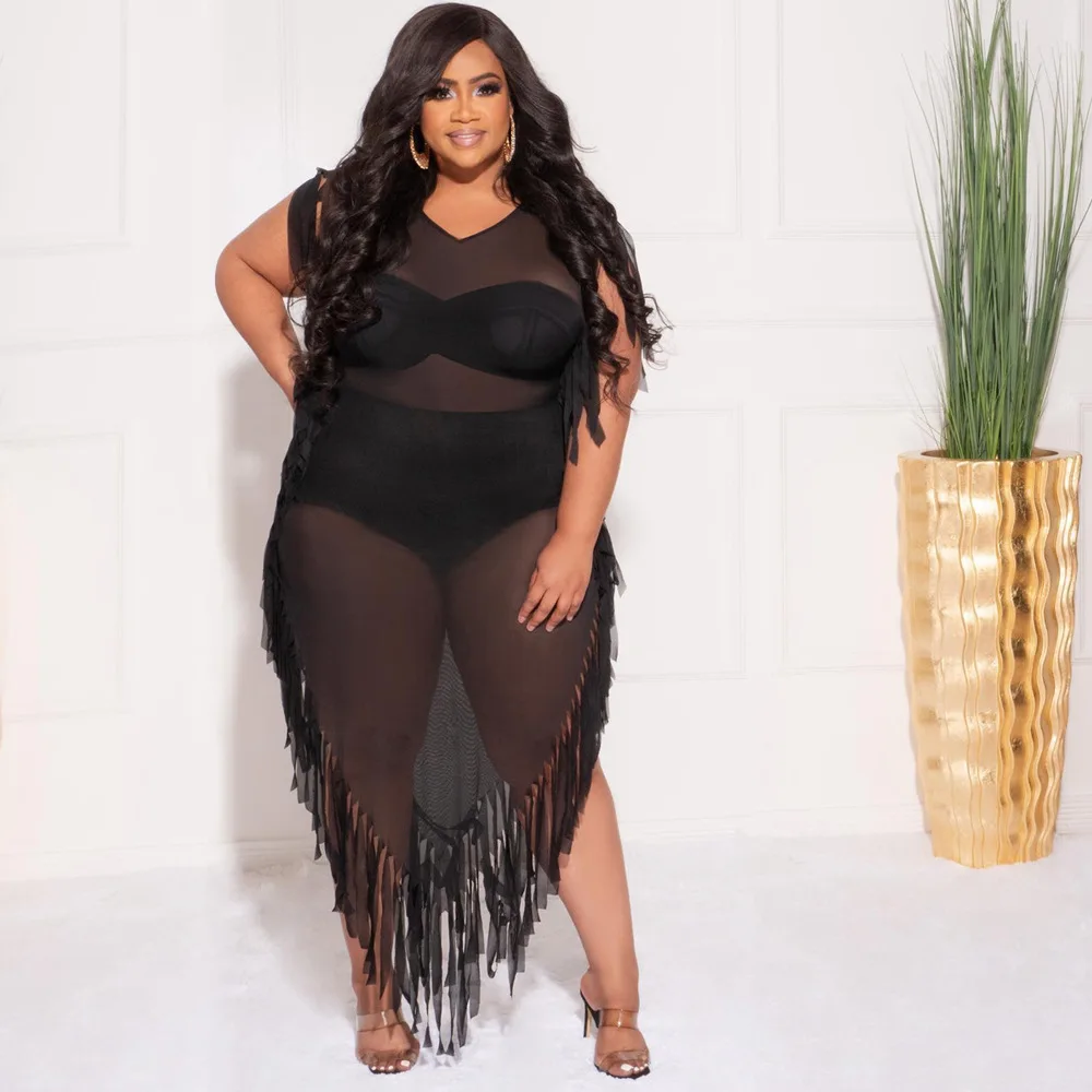 Sexy nightclub mesh long skirt perspective V-shaped fringe short-sleeved knee-length women's dress
Sexy nightclub mesh long skirt perspective V-shaped fringe short-sleeved knee-length women's dress