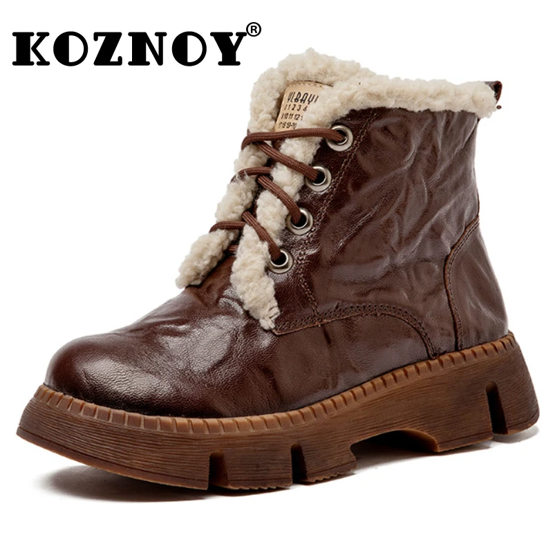 

Koznoy 3.5cm Suede Genuine Leather Autumn Ankle Spring Booties Winter Plush Cow Moccasins Woman Fashion Flats Comfy Boots Shoes