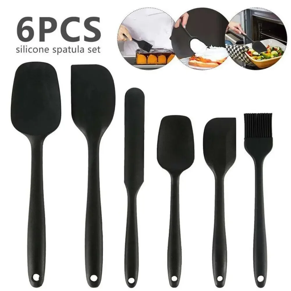 

6pcs Silicone Kitchen Utensils Set Spatula Set Non-Stick Cream Spatula Scraper Spoon Oil Brush Heat Resistant Cooking Tool Set