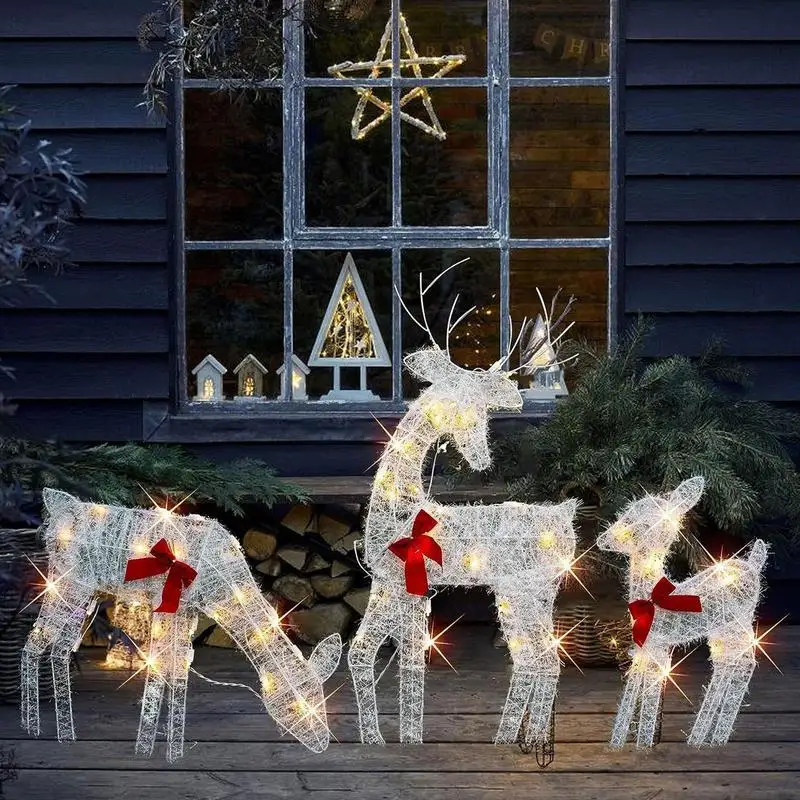 

1/3pcs Handmake Iron Art Elk Deer Christmas Garden Decor LED Light Glowing Glitter Reindeer Xmas Home Outdoor Yard Ornament Deco