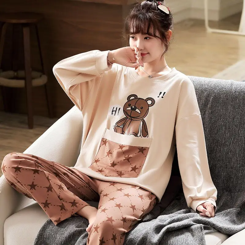 SUO&CHAO Spring Autumn New Cotton Pajamas Sets For Womens Long Sleeve Round Neck Tops And Pants Casual Cartoon Print Nightgown
SUO&CHAO Spring Autumn New Cotton Pajamas Sets For Womens Long Sleeve Round Neck Tops And Pants Casual Cartoon Print Nightgown