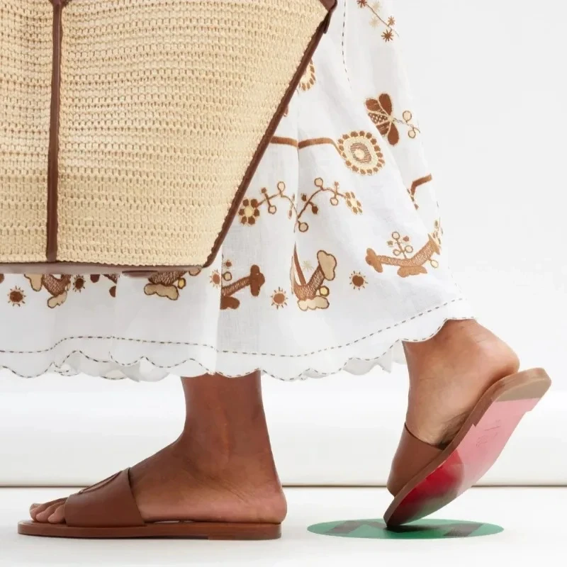 

Женские дизайнерские тапочки, сандалии на плоской подошве с тиснеными буквами, высокое качество, элегантные и удобные, модные, лето
