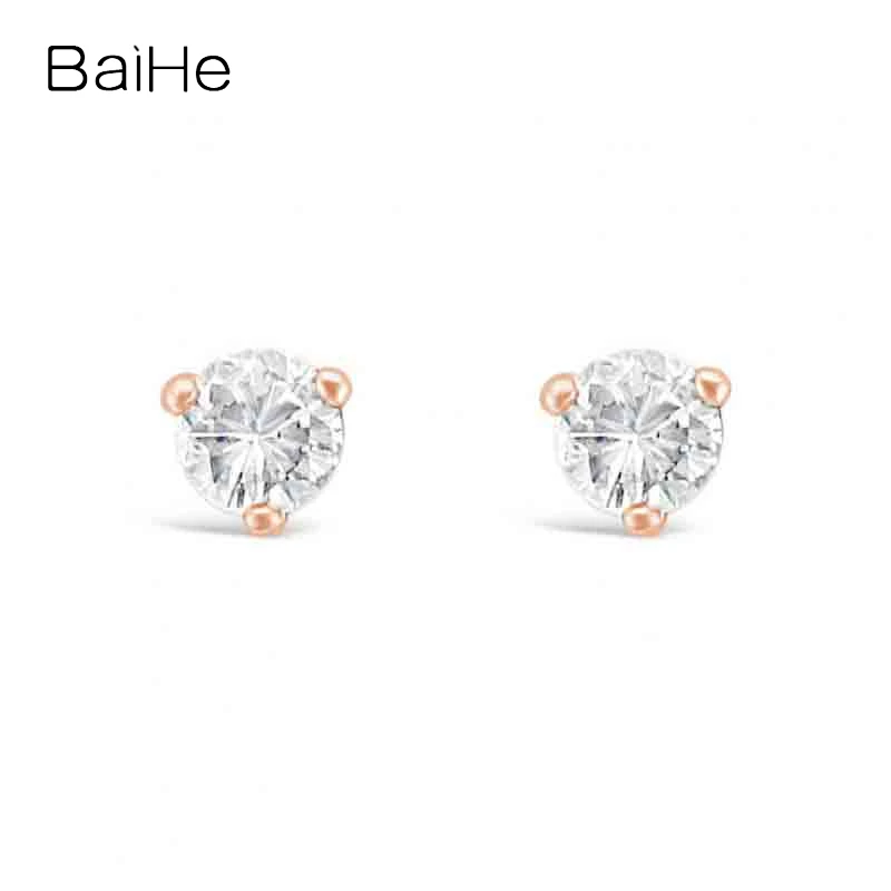 

BAIHE Solid 18K White/Yellow/Rose Gold 0.35ct H/SI Natural Diamonds Stud Earrings For Women Men Engagement Trendy Fine Jewelry