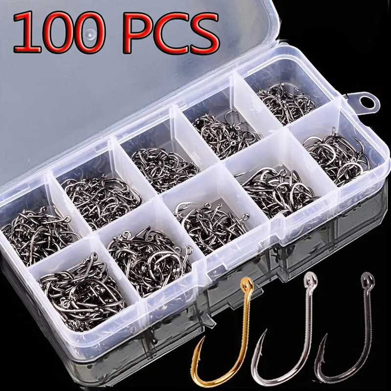 ILURE Fishing Hook 100Pcs Box 10 Series Single Circle Fishing Hooks Set High Carbon Steel Fly Fishing Hook Barbed Carp Tackle
ILURE Fishing Hook 100Pcs Box 10 Series Single Circle Fishing Hooks Set High Carbon Steel Fly Fishing Hook Barbed Carp Tackle