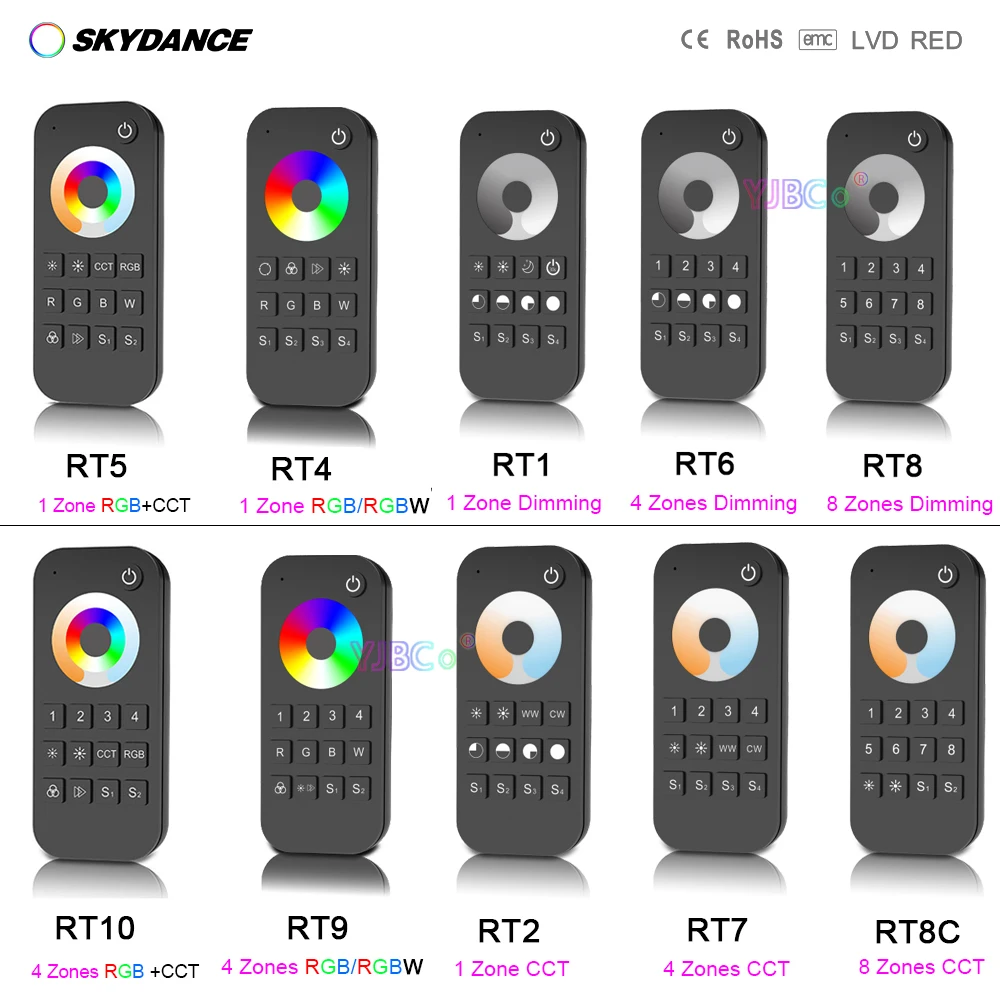

Skydance Touch Wheel 2.4G Wireless RF Remote LED Controller 1/4/8 zone single color Dimming/CCT/RGB/RGBW/RGBCCT Dimmer Switch