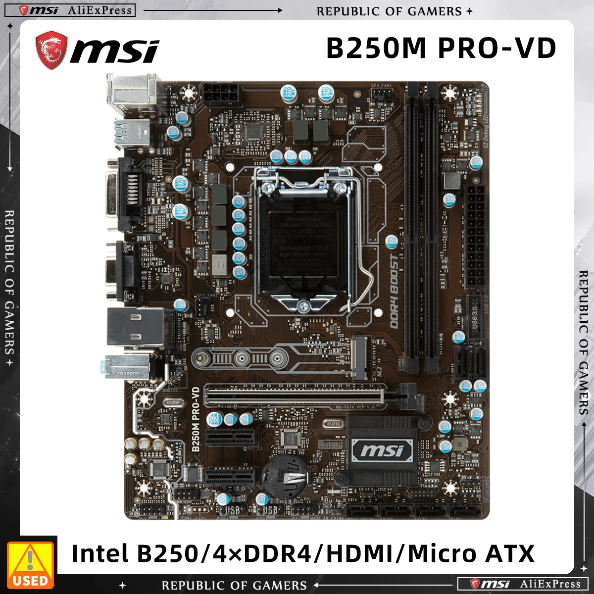 

MSI B250M PRO-VD Intel B250 LGA 1151 2 x DDR4 DIMM 32GB PCI-E 3.0 STAT3 DVI VGA Micro ATX motherboard
