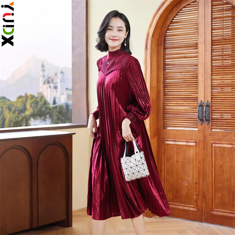 YUDX Miyake Pleated Velvet Dress Women Solid Color Stitching Stand-up Collar Puff Sleeves Loose Large Size Elegant Pleated Skirt
YUDX Miyake Pleated Velvet Dress Women Solid Color Stitching Stand-up Collar Puff Sleeves Loose Large Size Elegant Pleated Skirt