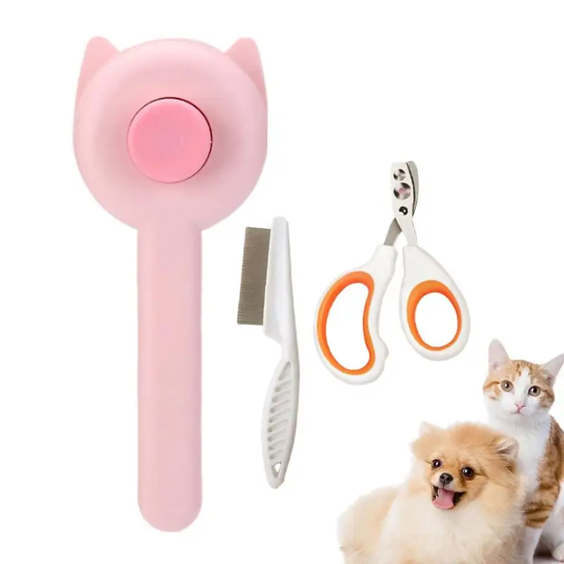 

3pcs Cat Brush with Release Button Dog Grooming Shedding Slicker Brush Cat Deshedding Brush Massage Comb Undercoat Hair Shedding