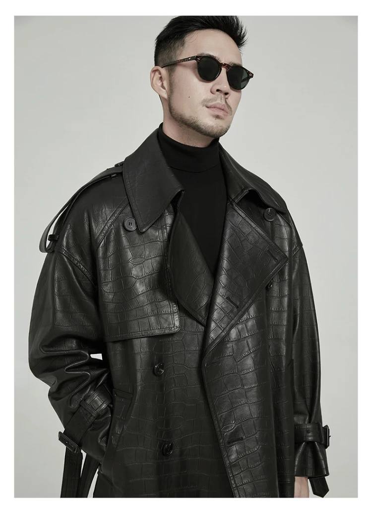 Spring Autumn Long Black Crocodile Print Pu Leather Trench Coat Men Belt Double Breaste Runway European Fashion 5 Mallzona S72b8d4978f294734b1a9e2a22c0ed1a0A Spring Autumn Long Black Crocodile Print Pu Leather Trench Coat Men Belt Double Breaste Runway European Fashion Mallzona