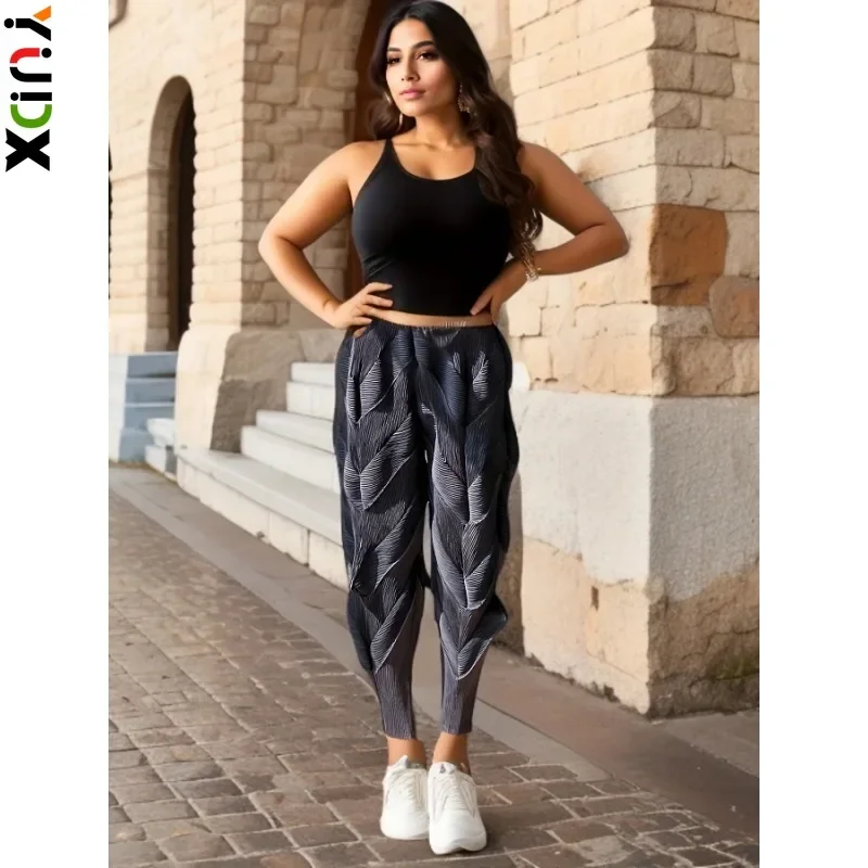 

YUDX Miyake Pleated Casual Pants Fashion Harem Nine-point Pants Women's High Waist Loose Versatile Twist Pants 2023 New Autumn