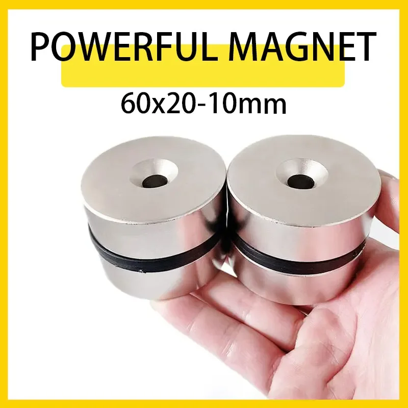 

1PC 60x20-10mm Permanent NdFeB Strong Magnets 60mm x 20mm Hole 10mm Round Countersunk Neodymium Magnetic Disc