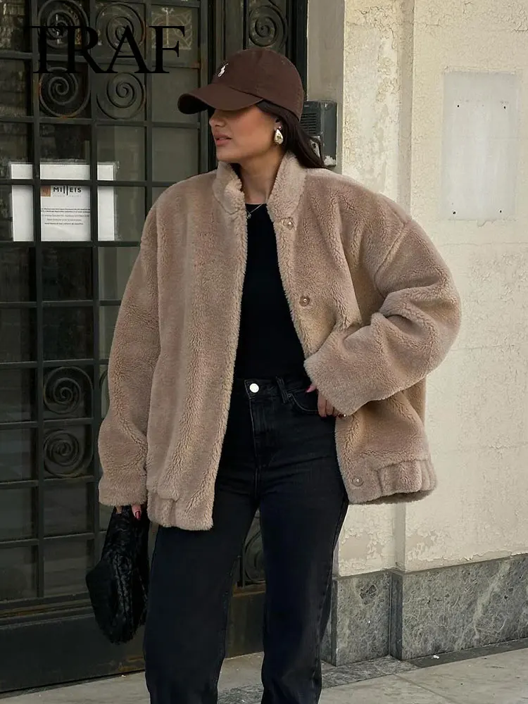 TRAF 2024 Women Fashion Winter Coats Trend Fleece Solid Loose Bomber Jacket Woman Versatile Outerwear Female Cardigan Coat
TRAF 2024 Women Fashion Winter Coats Trend Fleece Solid Loose Bomber Jacket Woman Versatile Outerwear Female Cardigan Coat