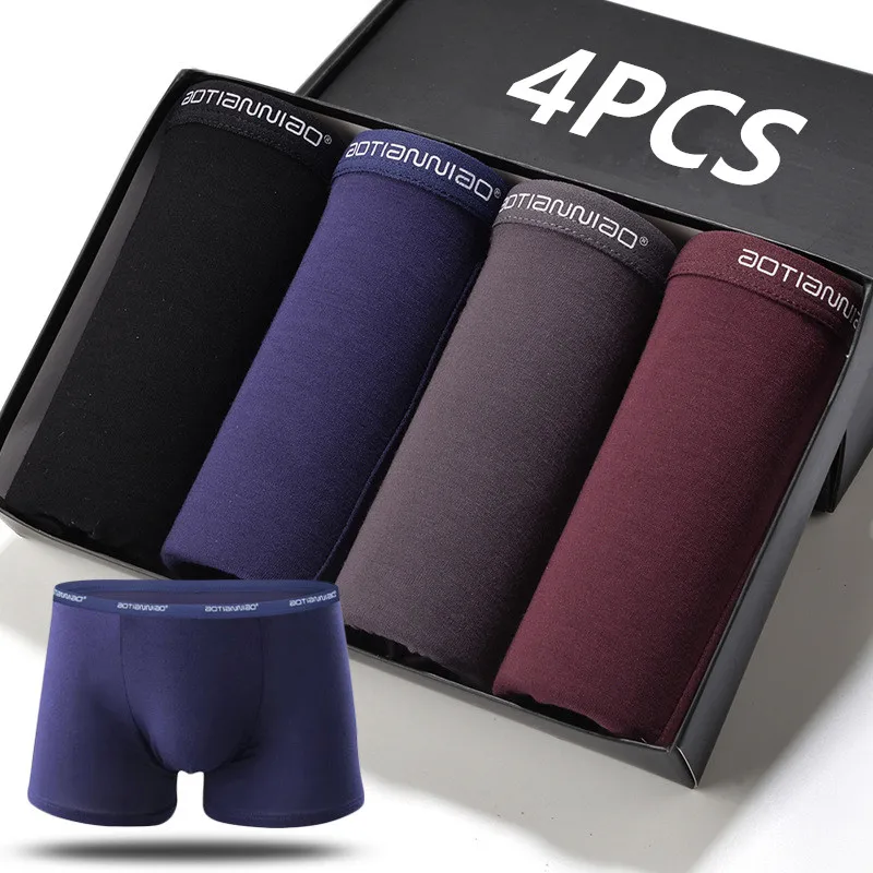 

4 Pack Big Size Men Underwear Boxer Briefs Boy Panties Homme Undies Underpants Knickers Modal Soild Color Breathable Undershorts