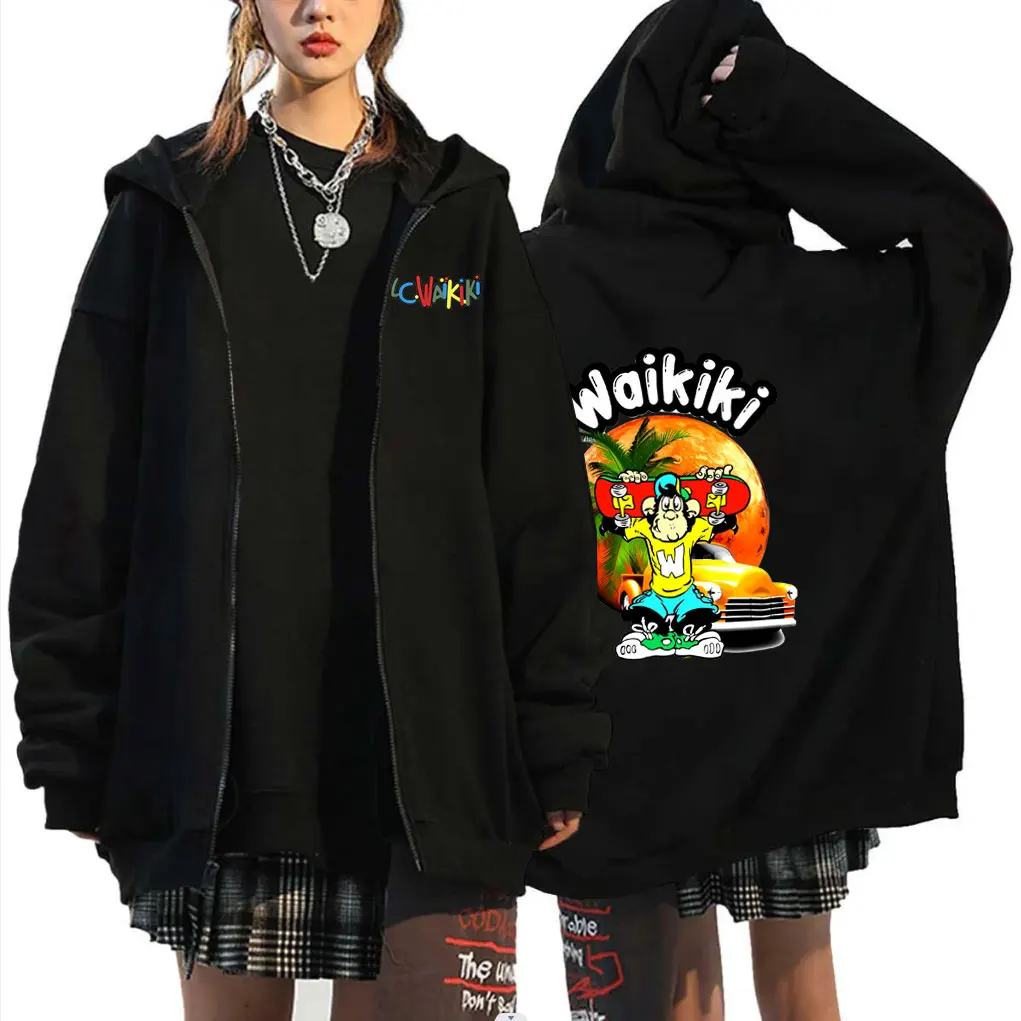 

Skateboarding Boy Lc Waikiki Monkey Graphic Zipper Hoodie Male Fashion Oversized Hoodies Men's Vintage Causal Zip Up Jacket Coat