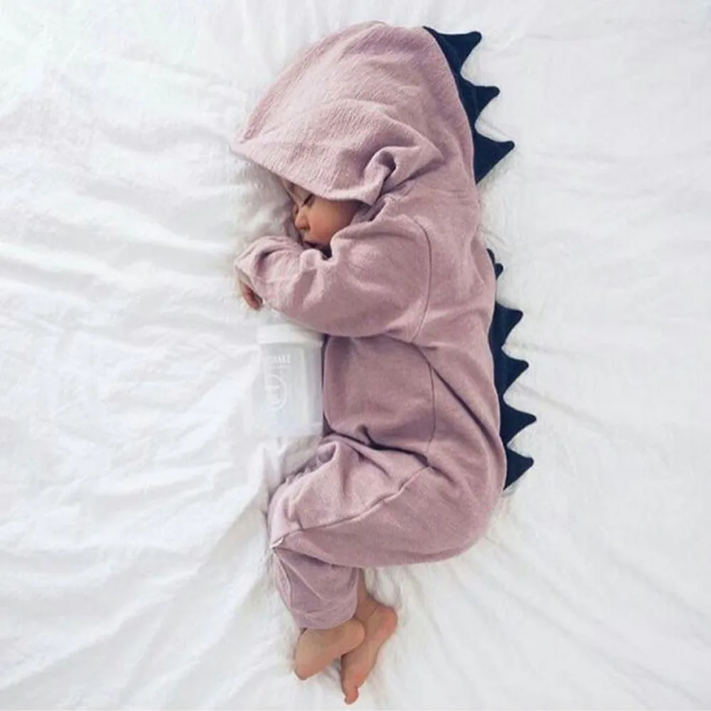 

Baby Romper Suit Spring Autumn Solid Hooded Dinosaur Jumpsuit Cotton Long Sleeve Cute Funny Babywear Clothes for Boy Girls