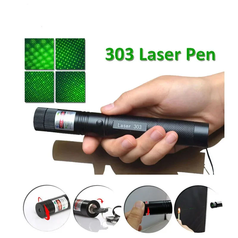 

G303 5mW 532nm Green Power Green Laser Pointer Star Cap Gazing Pen 2 in 1 Adjustable Focus Visible Beam Light Lazer w/ Lock Key