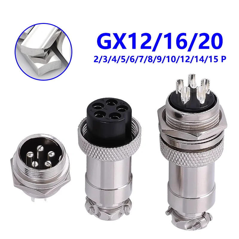 

5 Set GX12/GX16/GX20 Gold-plated Aviation Plug Socket 2/3/4/5/6/7/8/9/10/12/14/15Pin Male Female Soldering Industrial Connectors