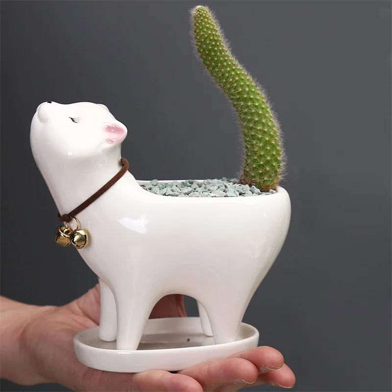 

Kawaii Cute Cat Ceramic Flowerpot Succulent Planter Animal Tail Cactus Flower Pot Mini Pot Plants Bonsai Pots Garden Decoration