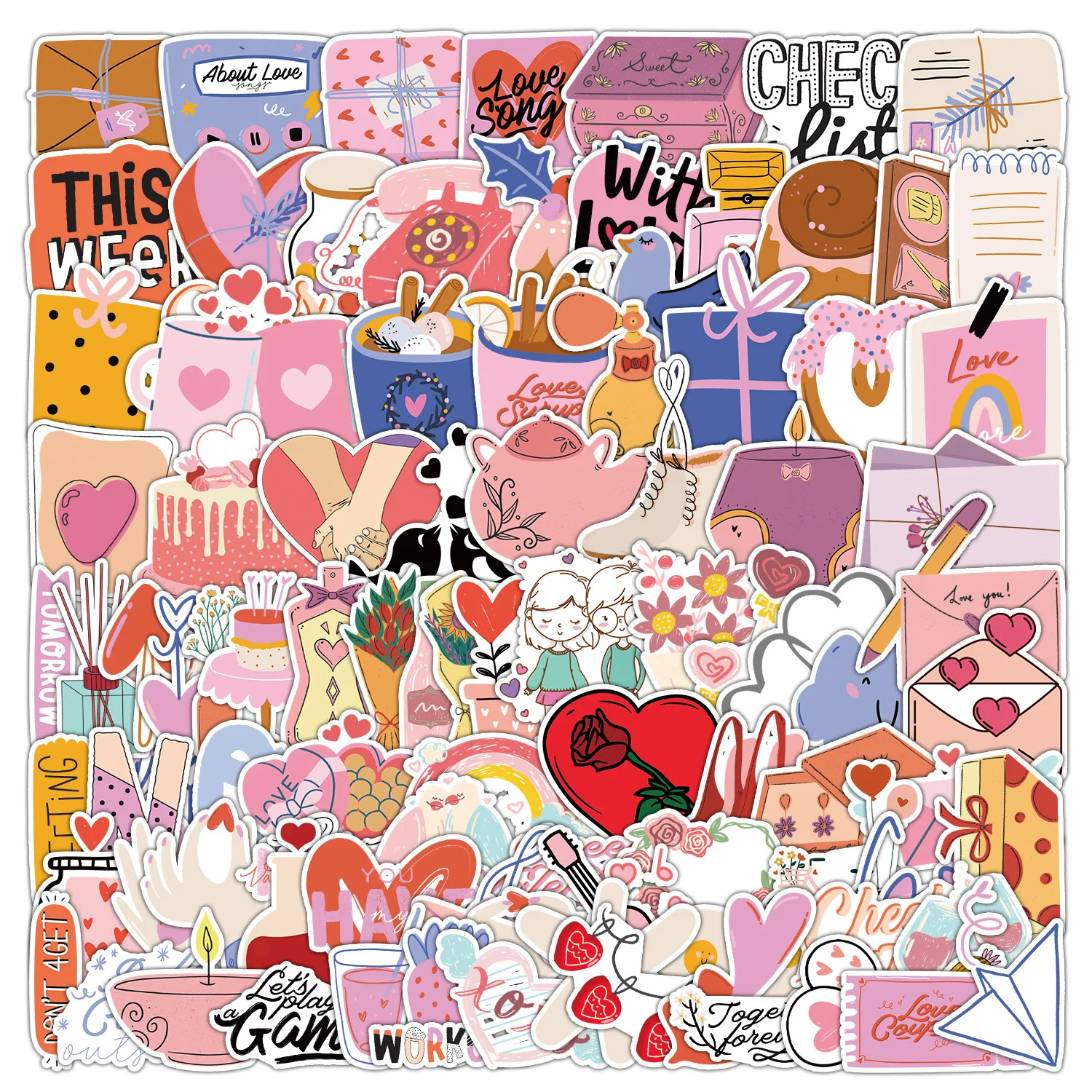 100Pieces of Valentine's Day Stickers Pink Love Heart Cup Graffiti Doodle Laptop Skateboard Waterproof Cartoon Sticker Pack
100Pieces of Valentine's Day Stickers Pink Love Heart Cup Graffiti Doodle Laptop Skateboard Waterproof Cartoon Sticker Pack