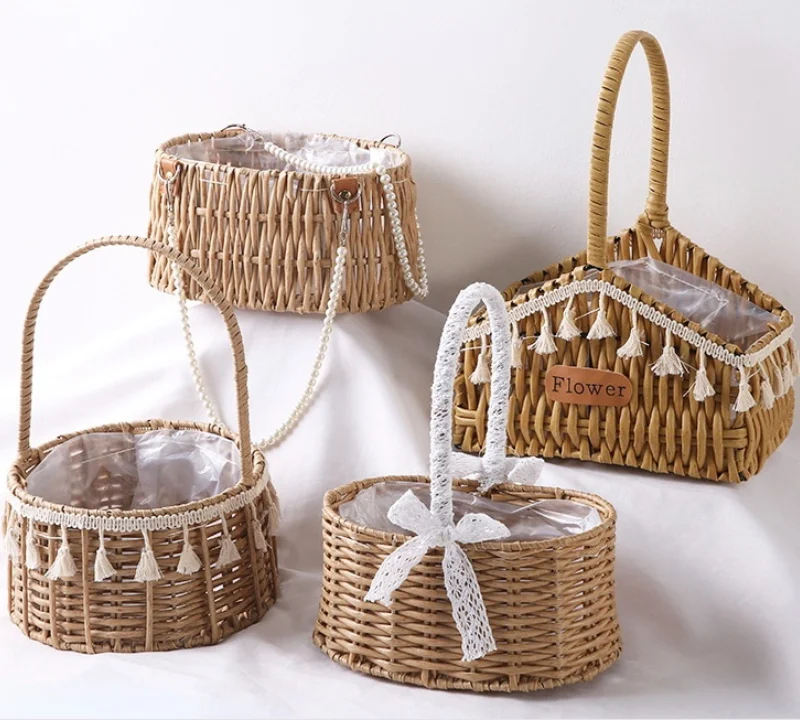 Woven storage basket, bowknot, tassel, flower arrangement, portable gift decoration basket, creative wall hanging basket
Woven storage basket, bowknot, tassel, flower arrangement, portable gift decoration basket, creative wall hanging basket