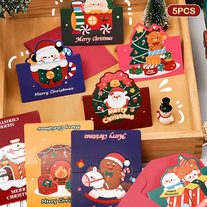 

5 шт. Милые 3D складные рождественские поздравительные открытки, милые конверты благословения, бумага для письма, «сделай сам», праздничный подарок, поздравительная открытка
