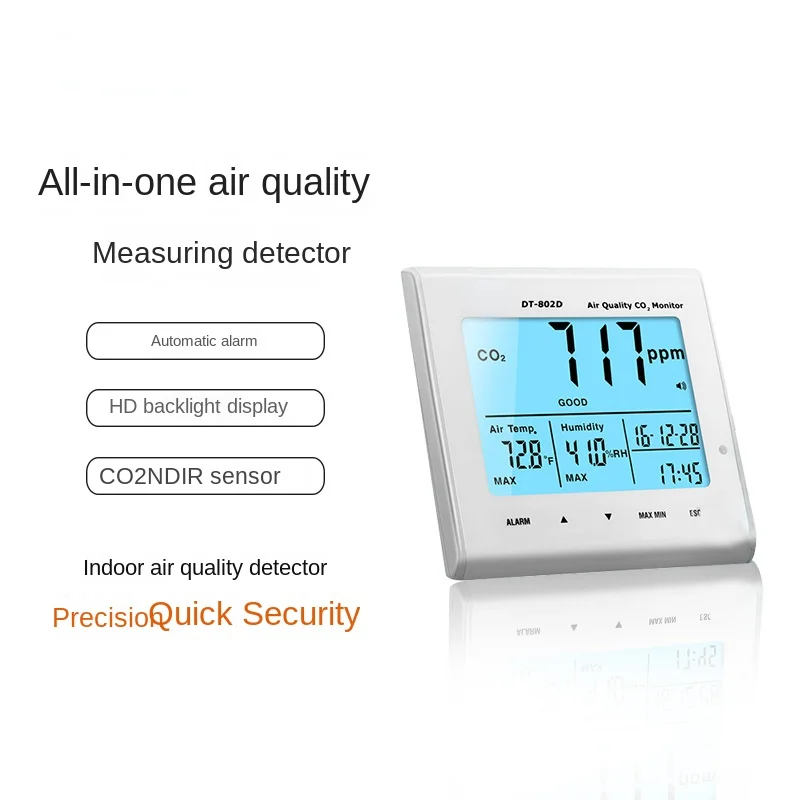 Carbon Dioxide Detector Temperature and Humidity Detection Indoor Air Quality Detector DT-802D
Carbon Dioxide Detector Temperature and Humidity Detection Indoor Air Quality Detector DT-802D