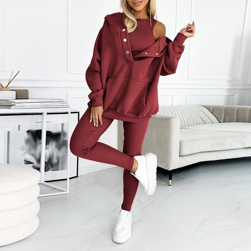 Female Long Sleeve Button Hoodies & Long Pants 2pc Set New Elegant Solid Color Sports Casual Outfits Fashion Spring Loose Suits
Female Long Sleeve Button Hoodies & Long Pants 2pc Set New Elegant Solid Color Sports Casual Outfits Fashion Spring Loose Suits