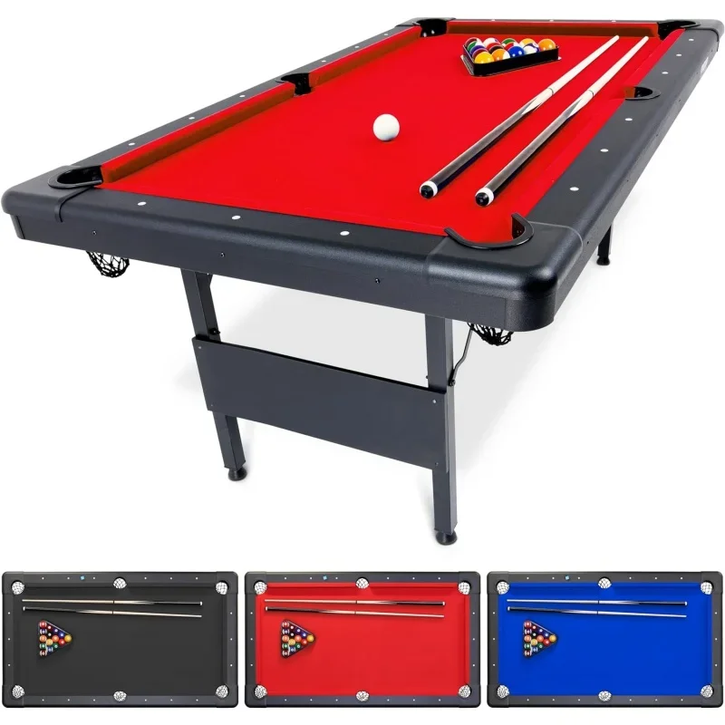 

GoSports 6, 7, or 8 ft Billiards Table - Portable Pool Table - Includes Full Set of Balls, 2 Cue Sticks, Chalk and Felt Brush; C