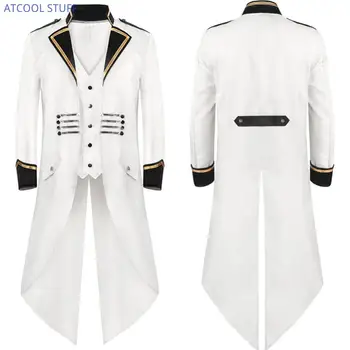 중세 남성용 군사 의상, 흰색 선원 장교 코스프레 재킷, 트렌치 코트, 빅토리아 르네상스 스타일 의류 S-4XL