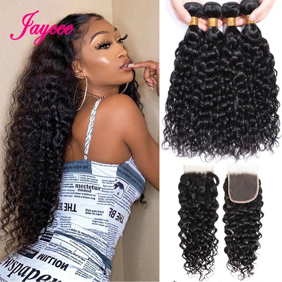 

Peruvian Water Wave Bundles With Closure Kinky Curly Bundles With Closure Unprocessed Virgin Deep Wave Hair Bundles With Frontal