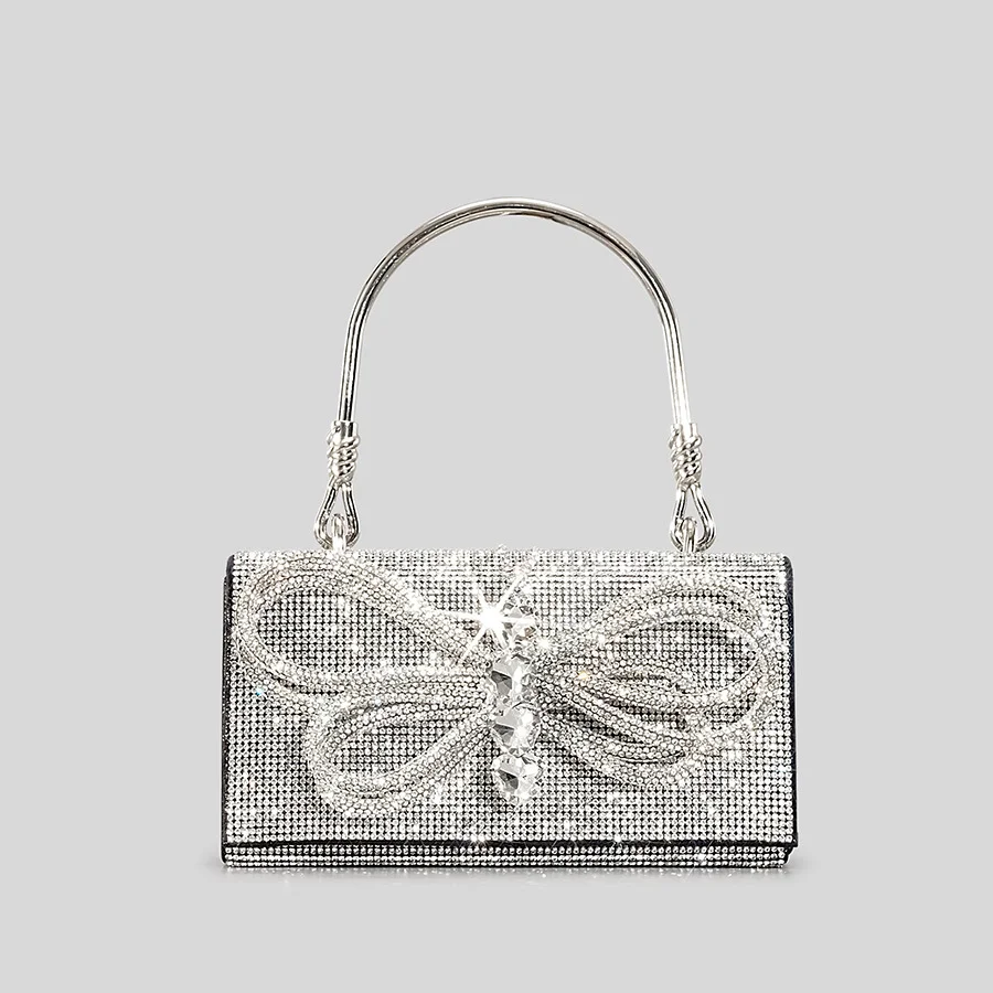 

Luxury Diamonds Bow Evening Bag Designer Rhinestone Women Handbags Shinny Chains Shoulder Crossbody Bag Small Box Party Purses