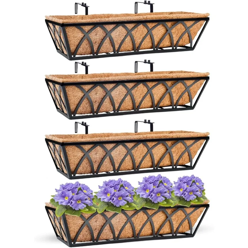 HFHOME 24 Inch Window Deck Rail Planter with Coco Liner, 24" Dia Window Box Trough with Coconut Coir Liners, Black Metal Hanging
HFHOME 24 Inch Window Deck Rail Planter with Coco Liner, 24" Dia Window Box Trough with Coconut Coir Liners, Black Metal Hanging