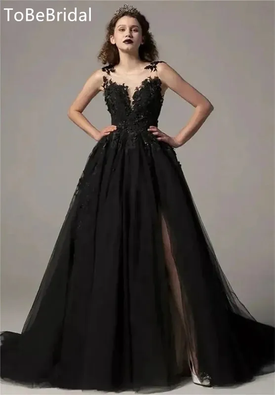 ToBeBridal A-Line Black Prom Dresses Embroidered Flower Wedding Dress Deep V-Neck Sleeveless Formal Occasion Party Evening Gown
ToBeBridal A-Line Black Prom Dresses Embroidered Flower Wedding Dress Deep V-Neck Sleeveless Formal Occasion Party Evening Gown