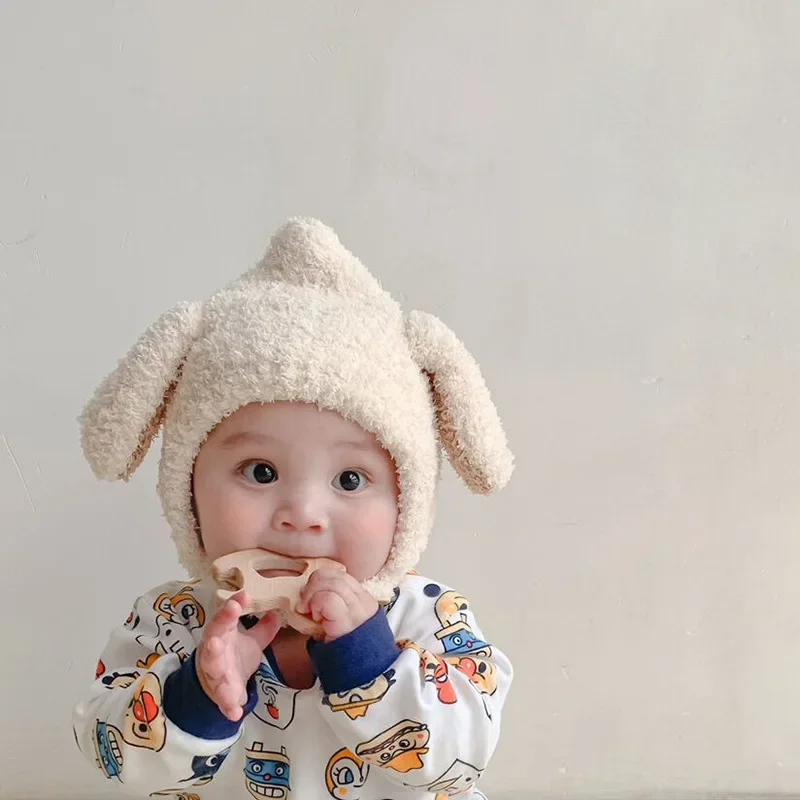 

2024 Baby Plush Hat Autumn Winter Rabbit Ears Infant Beanie Cap Korean Cartoon Bunny Kids Boy Girl Warm Earflap Hats Bonnet 아기모자