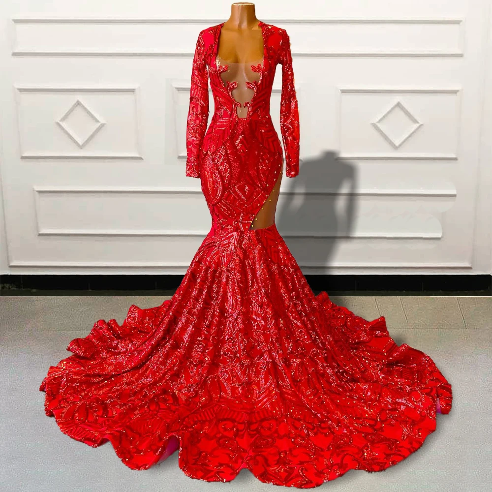 Sparkly Sequin Red Mermaid Long Prom Dresses 2023 for Graduation Party Full Sleeves Black Girls Custom Occasion Evening Gown
Sparkly Sequin Red Mermaid Long Prom Dresses 2023 for Graduation Party Full Sleeves Black Girls Custom Occasion Evening Gown
