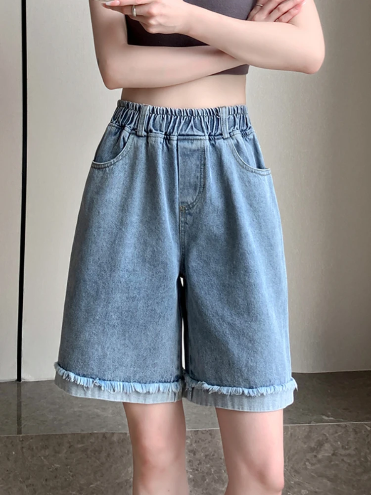 FTLZZ Summer Casual Lady Loose Elastic Waist Wide Leg Denim Shorts Vintage Women High Street A-line Denim Shorts
FTLZZ Summer Casual Lady Loose Elastic Waist Wide Leg Denim Shorts Vintage Women High Street A-line Denim Shorts