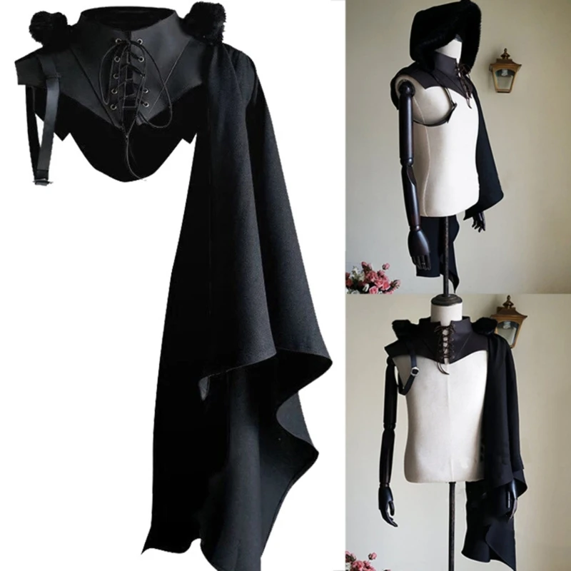 Adults Halloween Costume Black Stand Collar Half Capes Medieval Vintage Shawl Festival Party Cosplay Accessories for Men Women
Adults Halloween Costume Black Stand Collar Half Capes Medieval Vintage Shawl Festival Party Cosplay Accessories for Men Women