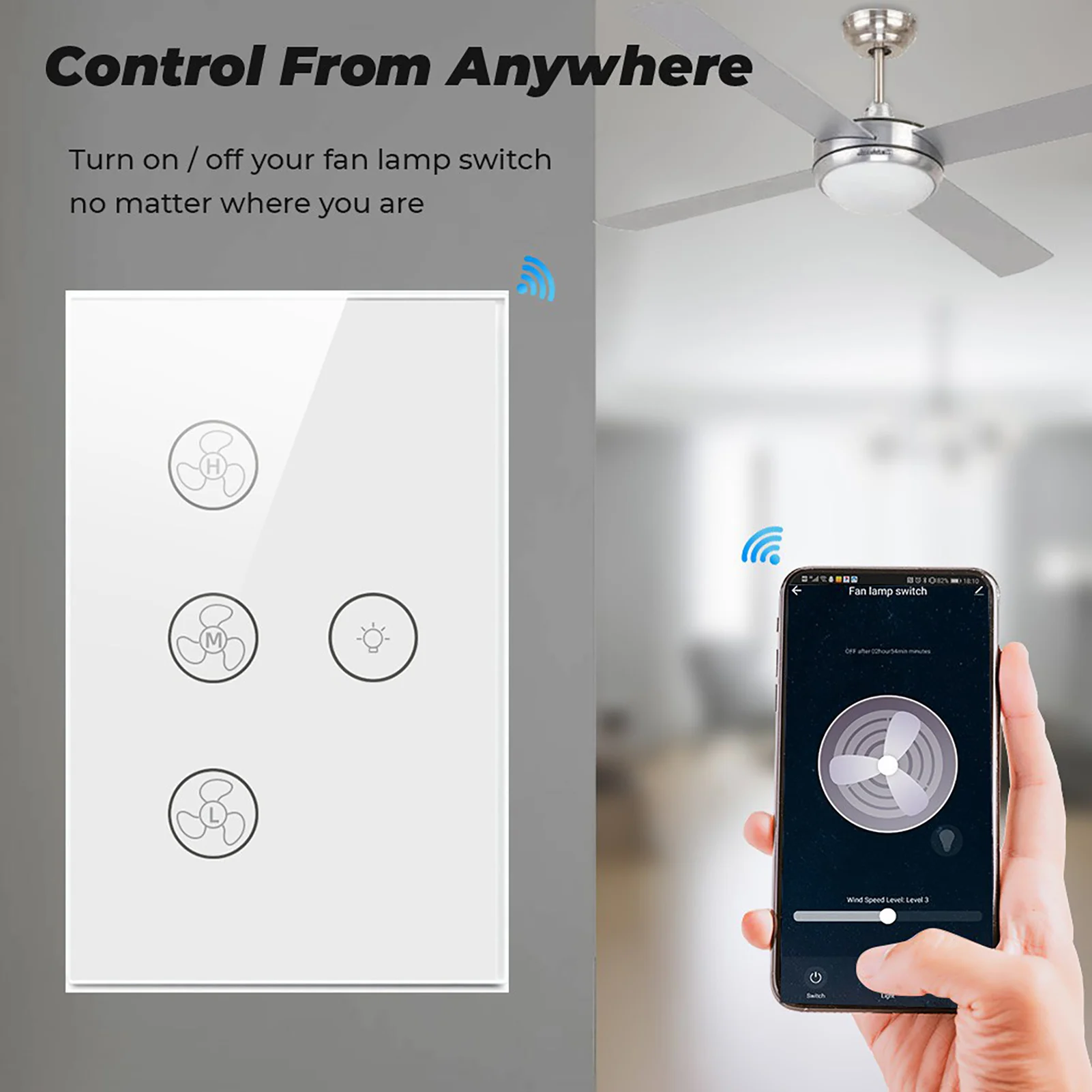 Smart Wifi Fan Light Switch,US/AU Ceiling Fan Lamp Switch Tuya Remote Various Speed Control Work with Alexa, Google Home
Smart Wifi Fan Light Switch,US/AU Ceiling Fan Lamp Switch Tuya Remote Various Speed Control Work with Alexa, Google Home