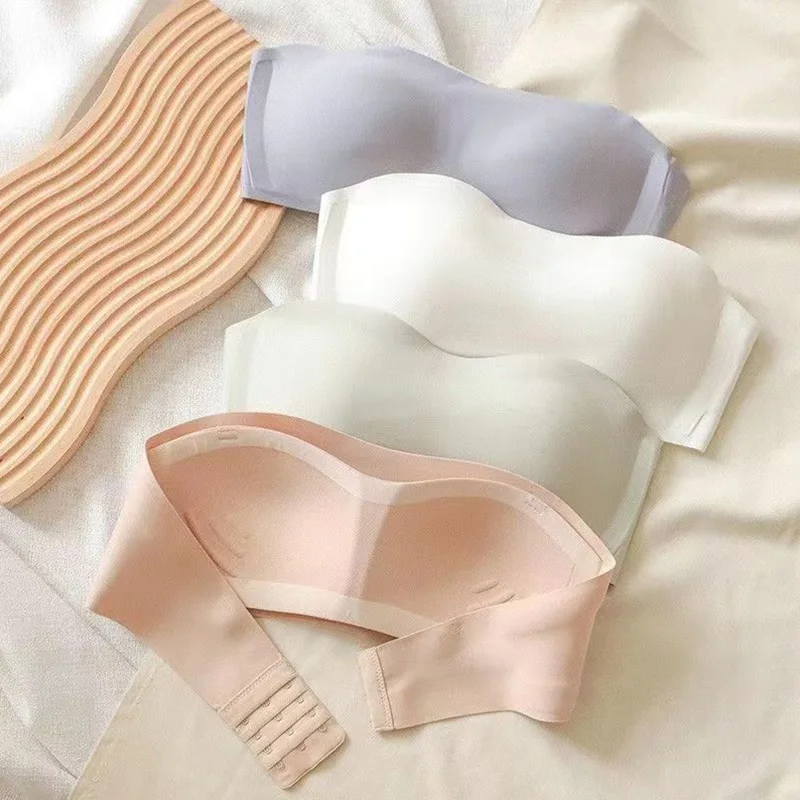 

Cross-Border Solid Color Strapless Underwear Thin Non-Slip And Non-Trace Invisible Breast Wrap Jelly Strip Bra Nylon Material