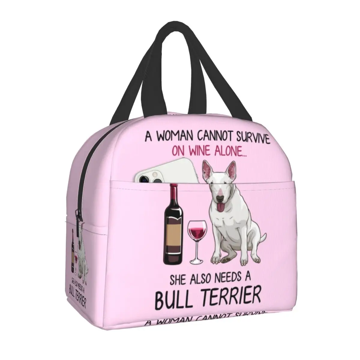 

Изолированная женская сумка для ланча с изображением забавной собаки Бультерьера и вина, Термосумка для ланча, Сумка для кемпинга и путешествий, сумка для хранения пикника