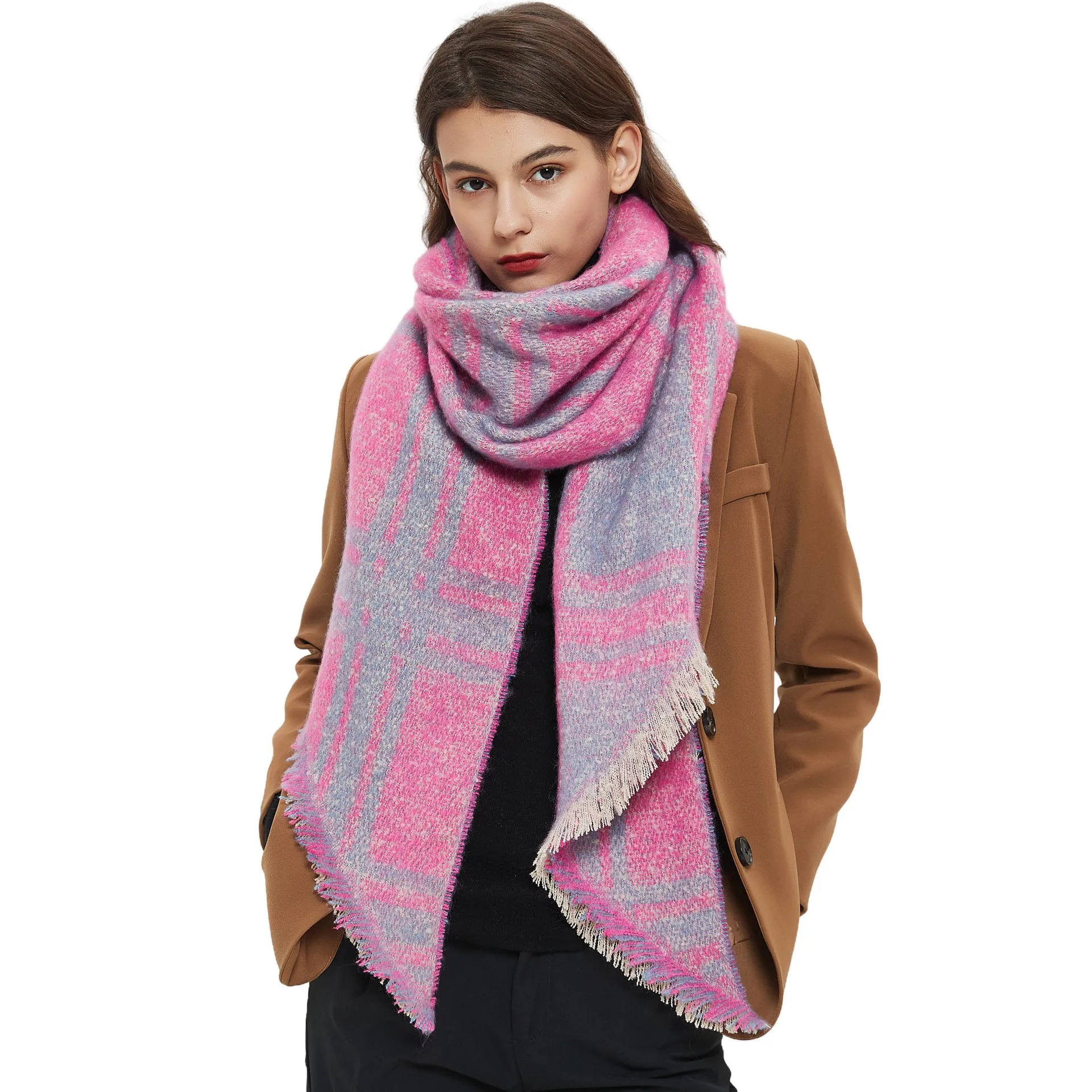 

2023 Foreign Trade Winter New Type Imitation Cashmere Women's Scarf Thickened Thermal Loop Yarn Jacquard Plaid Bevelled Shawl