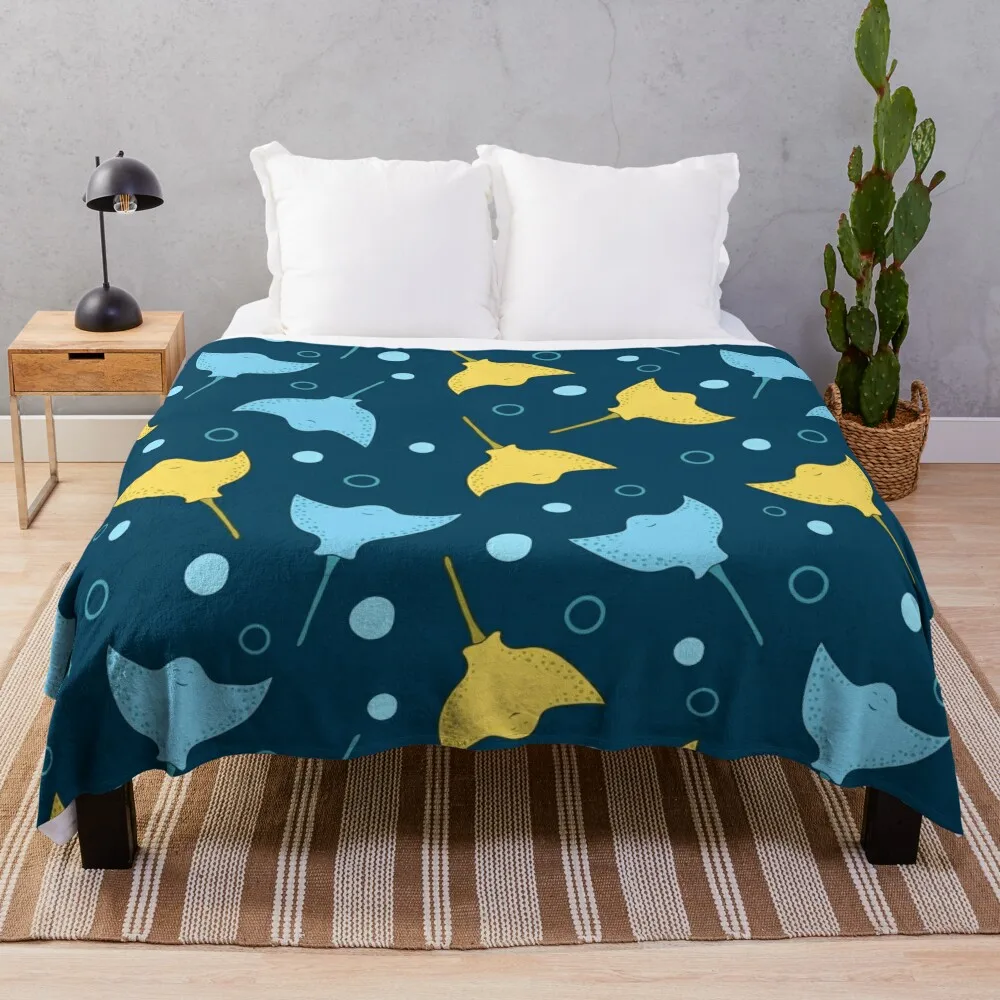 

Stingray pattern on dark blue background Throw Blanket valentine gift ideas Thermal decorative Blankets