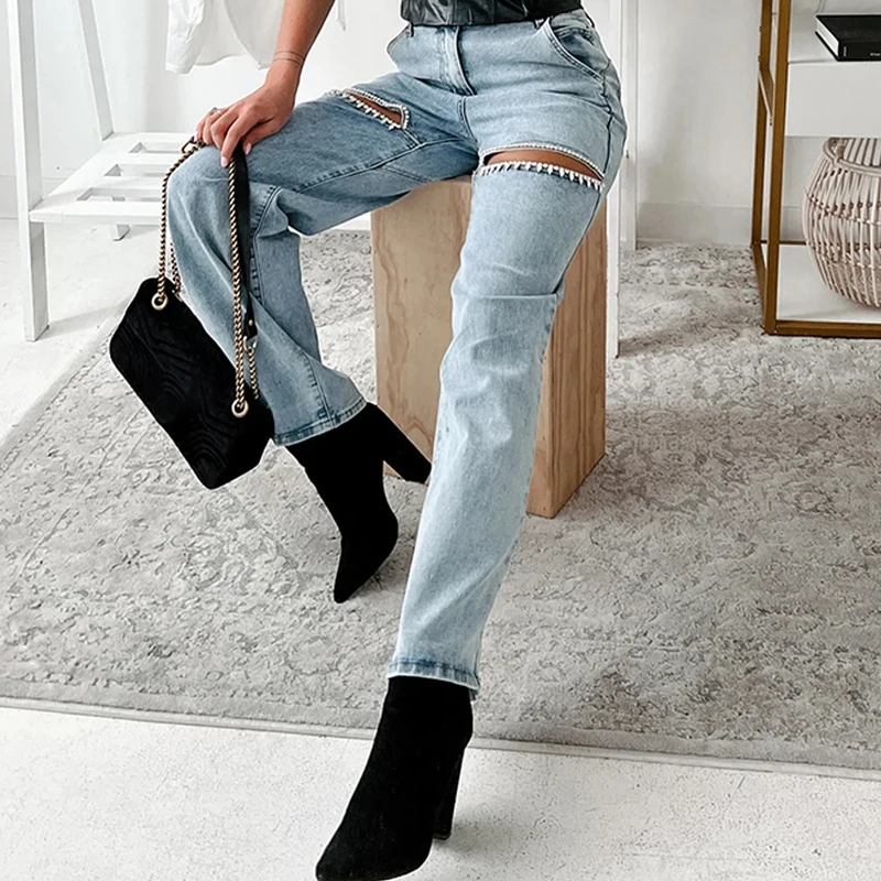 Sexy Hollow Zipper Women's Jeans 2024 Summer Casual High Waist Button Denim Trousers Fashion Diamond Patchwork Slim Long Pants
Sexy Hollow Zipper Women's Jeans 2024 Summer Casual High Waist Button Denim Trousers Fashion Diamond Patchwork Slim Long Pants
