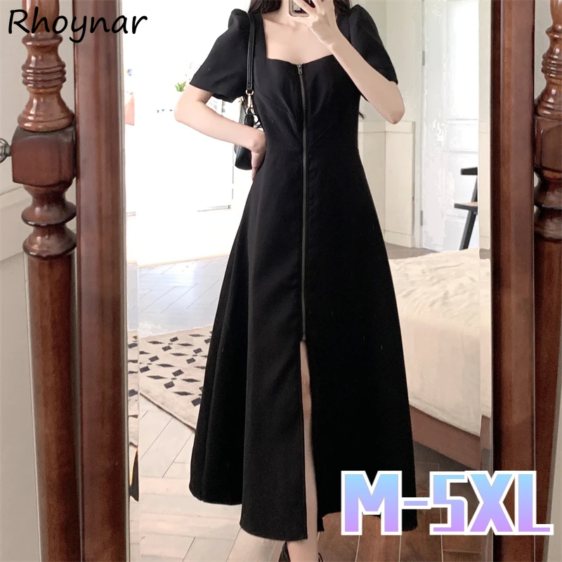 M-5XL Black Dresses Women Ankle-length Square Collar Short Sleeve Zip-up Ulzzang Elegant Preppy Style Spring Summer Vestidos Ins
M-5XL Black Dresses Women Ankle-length Square Collar Short Sleeve Zip-up Ulzzang Elegant Preppy Style Spring Summer Vestidos Ins