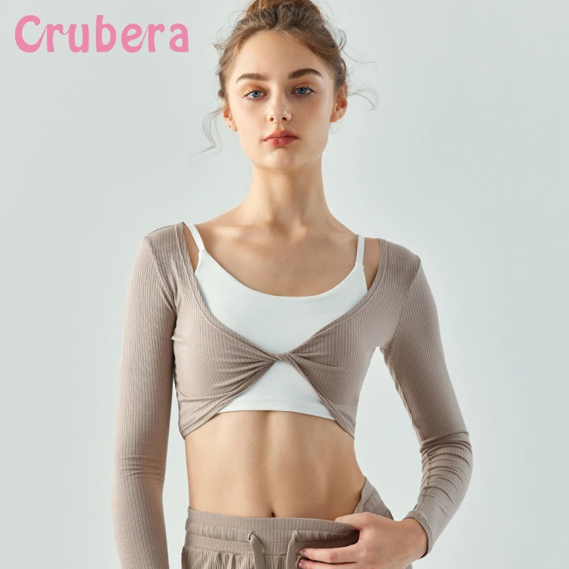 

Crubera Autumn and Winter New Short V-neck Cross Twisted Long Sleeve Women's Casual Versatile Tight Yoga T-shirt