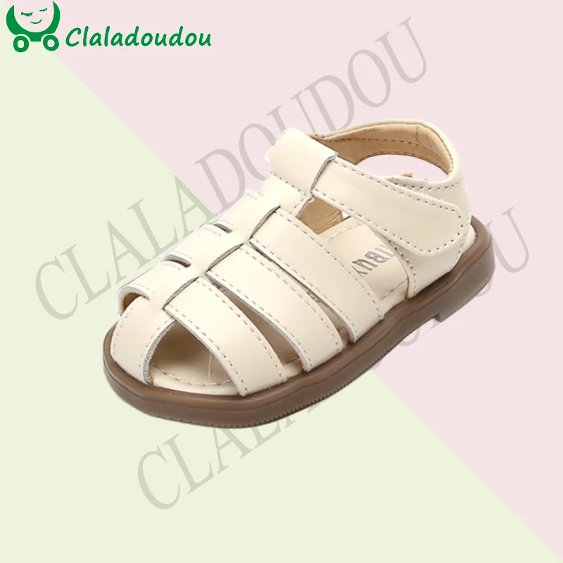 

Claladoudou Fashion Gladiator Sandals For Girls,Solid Closed Toe Toddler Boys Summer Shoes, Microfiber leather Baby Beach Sandal