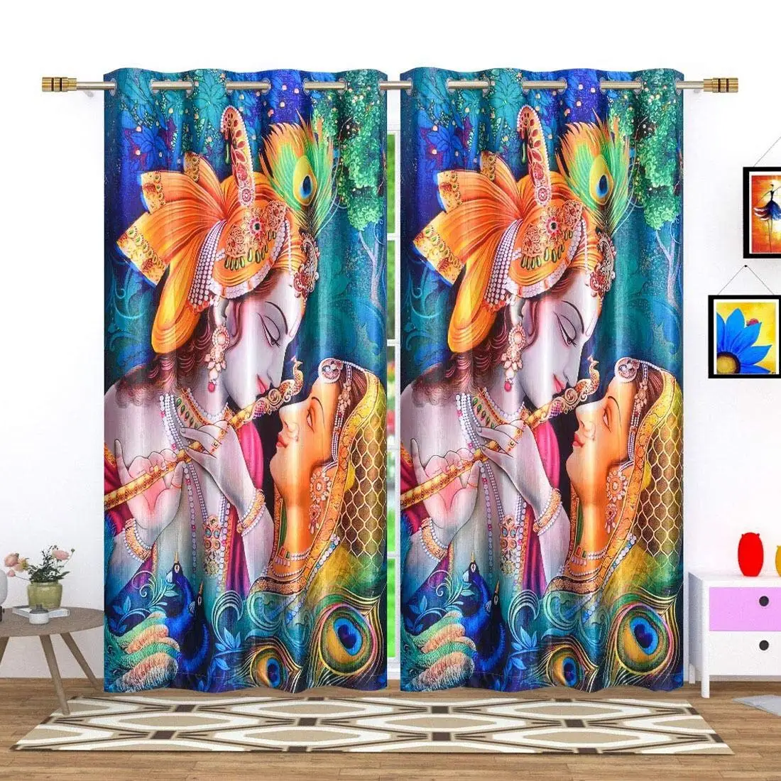 

3D God Digital Printed Home Furnishing Polyresin Curtains for Indian Festival Door Curtains Pack of 2 Pc