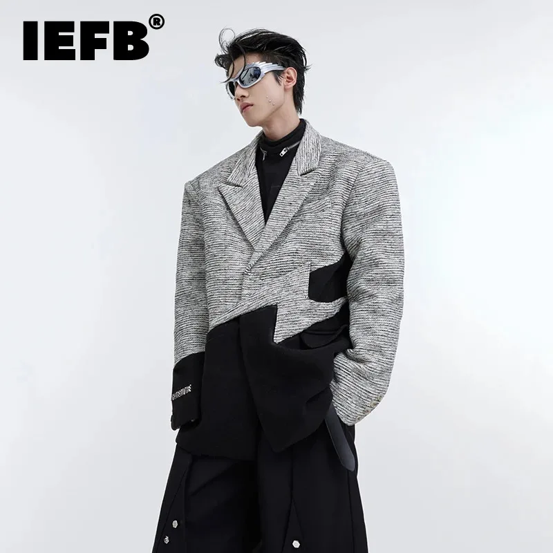 IEFB Men's Blazers Niche Design Texture Splicing Woolen Suit Jacket Fashion Shoulder Pad Silhouette Outerwear Trend New 9C3230
IEFB Men's Blazers Niche Design Texture Splicing Woolen Suit Jacket Fashion Shoulder Pad Silhouette Outerwear Trend New 9C3230