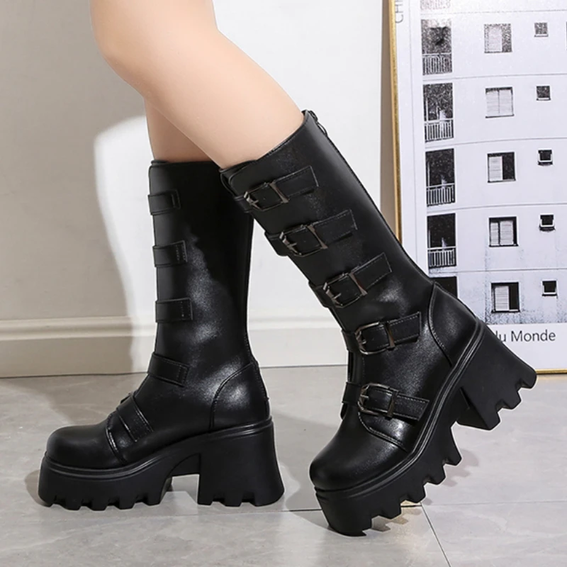 Winter Women Platform Mid-calf Boots Black High Thick Heel Party Club Lady Round Toe Buckle Strap Zipper Warm Plush Combat Boots
Winter Women Platform Mid-calf Boots Black High Thick Heel Party Club Lady Round Toe Buckle Strap Zipper Warm Plush Combat Boots